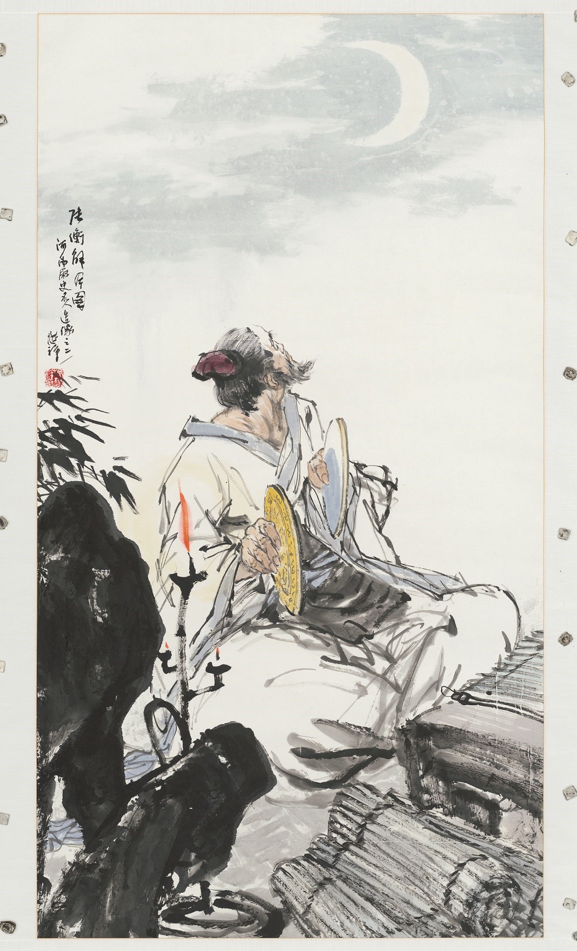 <h2>张衡解月图</h2><p>作者：吴懋祥</p><p>创作年代：2002年</p><p>规格：153cm×86cm</p><p>品类：纸本设色</p>